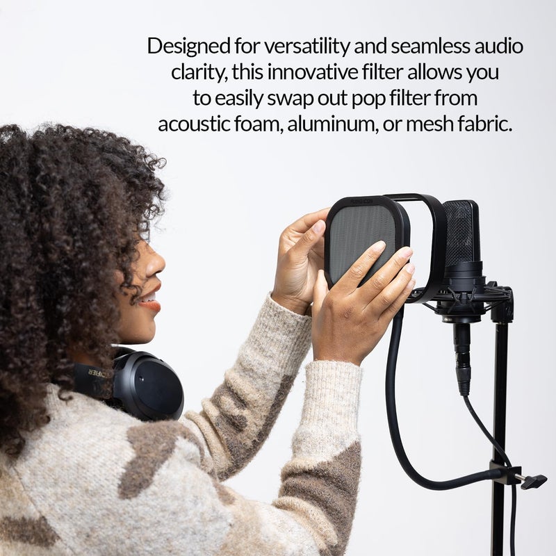 Audio Icon Store Flex Pro Interchangeable Microphone Pop Filter | Aluminum Gooseneck Mic Shield | Dual-Layer Metal, Mesh & Acoustic Foam WindScreen Mic for Studio Recording, Podcasting, 360° Vocal (Metal Pop Filter) - Image 3